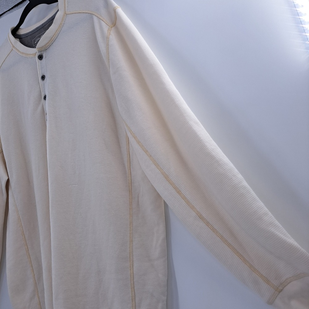 Eddie Bauer Gorpcore Waffle Knit Henley Mens XL Cream Outdoorsy Cabin Rugged - Picture 3 of 10
